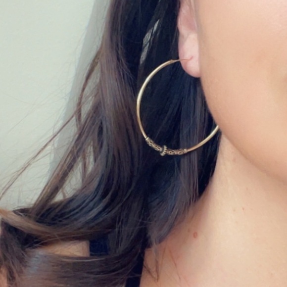 24k Gold Vermeil Large Hoop Earrings 45mm - Picture 2 of 8